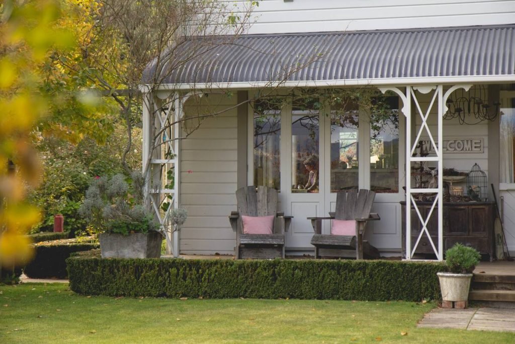 view of the front porch of coombe farm